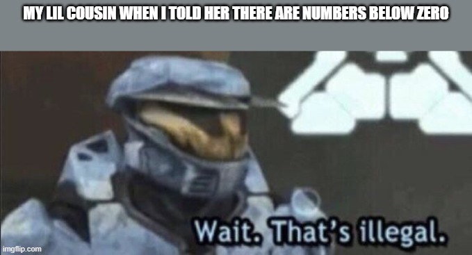 Wait that’s illegal | MY LIL COUSIN WHEN I TOLD HER THERE ARE NUMBERS BELOW ZERO | image tagged in wait thats illegal | made w/ Imgflip meme maker