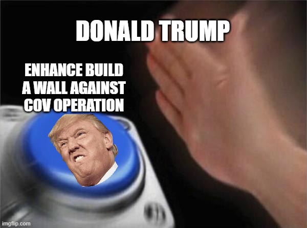 Blank Nut Button | DONALD TRUMP; ENHANCE BUILD A WALL AGAINST COV OPERATION | image tagged in memes,blank nut button | made w/ Imgflip meme maker