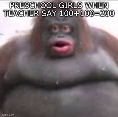 Le mOnKe | PRESCHOOL GIRLS WHEN TEACHER SAY 100+100=200 | image tagged in funny memes,monkey | made w/ Imgflip meme maker