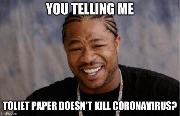 Yo Dawg Heard You | YOU TELLING ME; TOLIET PAPER DOESN'T KILL CORONAVIRUS? | image tagged in memes,yo dawg heard you | made w/ Imgflip meme maker