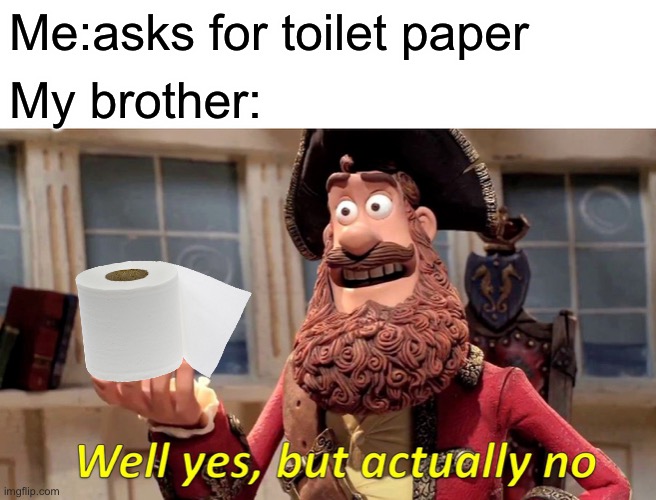 Well Yes, But Actually No Meme | Me:asks for toilet paper; My brother: | image tagged in memes,well yes but actually no | made w/ Imgflip meme maker