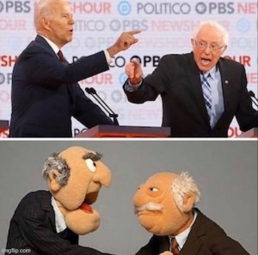 Biden Sanders Statler Waldorf | image tagged in biden sanders statler waldorf | made w/ Imgflip meme maker