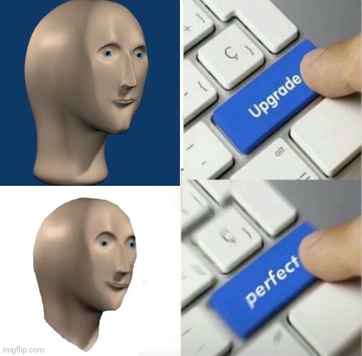 "MEMEMAN FECE" | image tagged in memes,meme man,stonks,upgraded to perfection | made w/ Imgflip meme maker