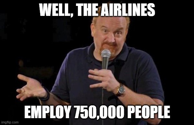 Louis ck but maybe | WELL, THE AIRLINES EMPLOY 750,000 PEOPLE | image tagged in louis ck but maybe | made w/ Imgflip meme maker
