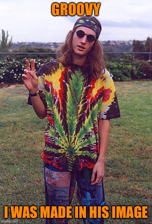 Hippie | GROOVY I WAS MADE IN HIS IMAGE | image tagged in hippie | made w/ Imgflip meme maker
