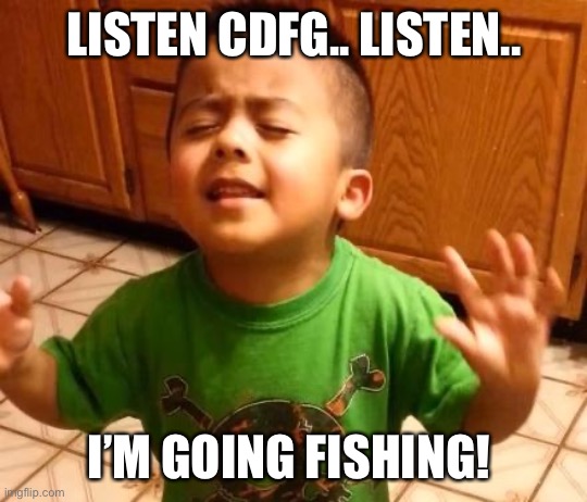 Listen Linda  | LISTEN CDFG.. LISTEN.. I’M GOING FISHING! | image tagged in listen linda | made w/ Imgflip meme maker