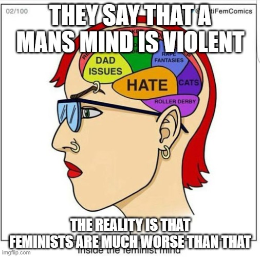 THEY SAY THAT A MANS MIND IS VIOLENT; THE REALITY IS THAT FEMINISTS ARE MUCH WORSE THAN THAT | image tagged in angry feminist,triggered feminist,feminist rage,big red feminist,actually funny feminist jokes,hypocritical feminist | made w/ Imgflip meme maker