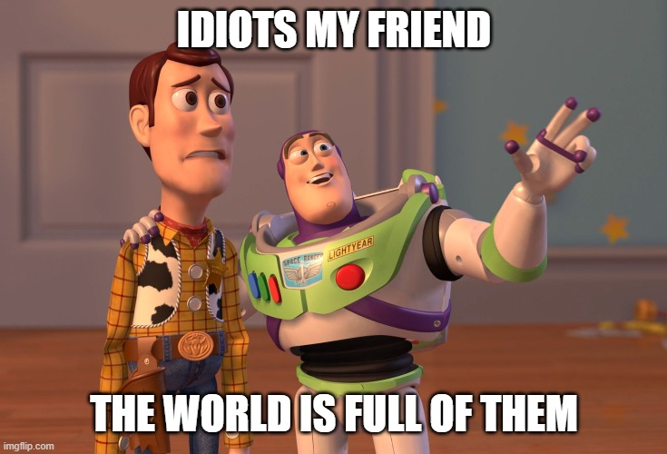 X, X Everywhere Meme | IDIOTS MY FRIEND; THE WORLD IS FULL OF THEM | image tagged in memes,x x everywhere | made w/ Imgflip meme maker