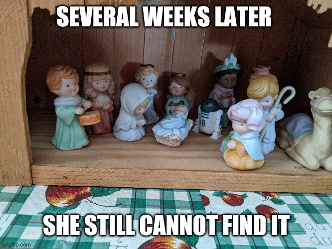 Hidden character | SEVERAL WEEKS LATER; SHE STILL CANNOT FIND IT | image tagged in funny | made w/ Imgflip meme maker
