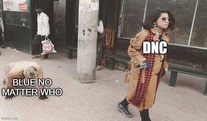 DNC; BLUE NO MATTER WHO | image tagged in blue no matter who,politics,political meme,funny | made w/ Imgflip meme maker