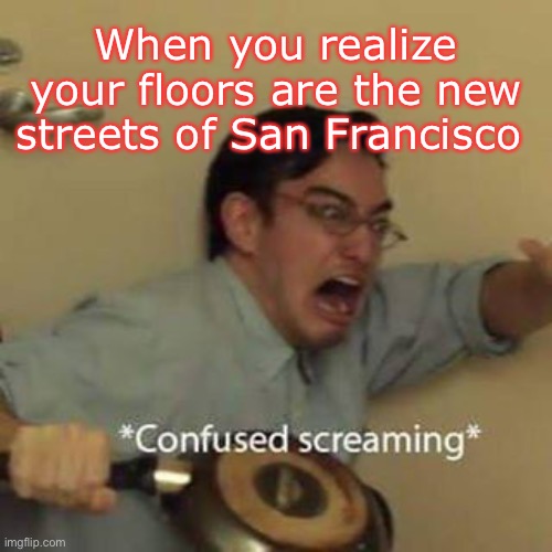 Confused Screaming | When you realize your floors are the new streets of San Francisco | image tagged in confused screaming | made w/ Imgflip meme maker