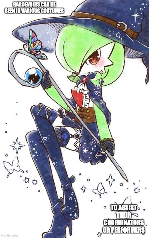 Gardevior in Witch Costume | GARDEVOIRS CAN BE SEEN IN VARIOUS COSTUMES; TO ASSIST THEIR COORDINATORS OR PERFORMERS | image tagged in gardevoir,pokemon,memes | made w/ Imgflip meme maker