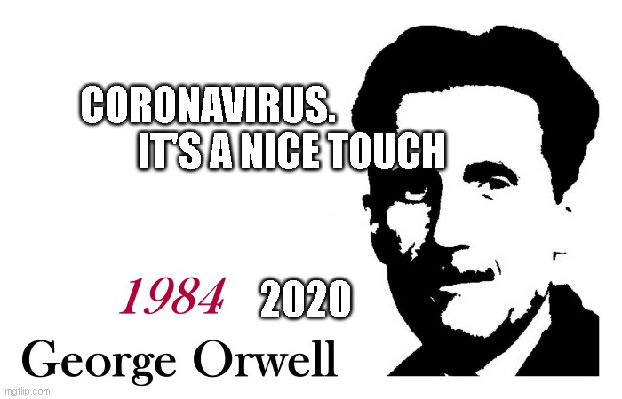 George Orwell 1984 blank | CORONAVIRUS.                        IT'S A NICE TOUCH; 2020 | image tagged in george orwell 1984 blank | made w/ Imgflip meme maker