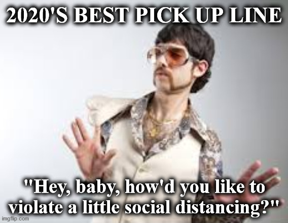 larry | 2020'S BEST PICK UP LINE; "Hey, baby, how'd you like to violate a little social distancing?" | image tagged in larry | made w/ Imgflip meme maker