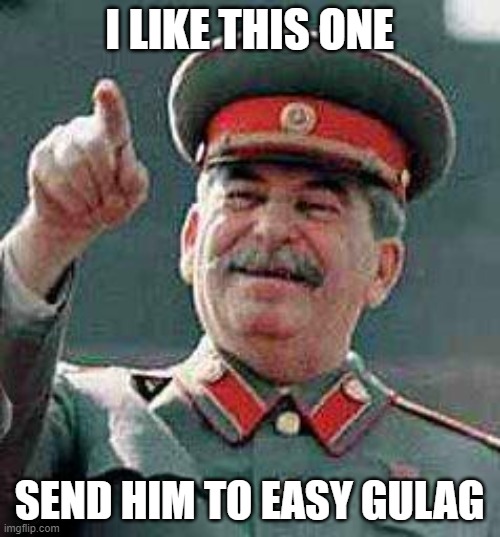 Stalin says | I LIKE THIS ONE SEND HIM TO EASY GULAG | image tagged in stalin says | made w/ Imgflip meme maker