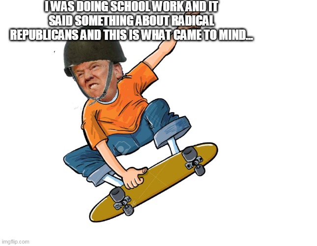 A Radical Republican | I WAS DOING SCHOOL WORK AND IT SAID SOMETHING ABOUT RADICAL REPUBLICANS AND THIS IS WHAT CAME TO MIND... | image tagged in donald trump,radical,republicans | made w/ Imgflip meme maker