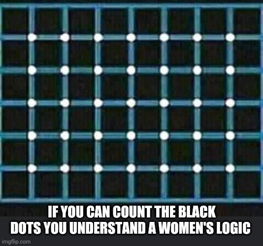Womans logic | IF YOU CAN COUNT THE BLACK DOTS YOU UNDERSTAND A WOMEN'S LOGIC | image tagged in funny,logic has no place here,wife,quarantine,husband,dank memes | made w/ Imgflip meme maker