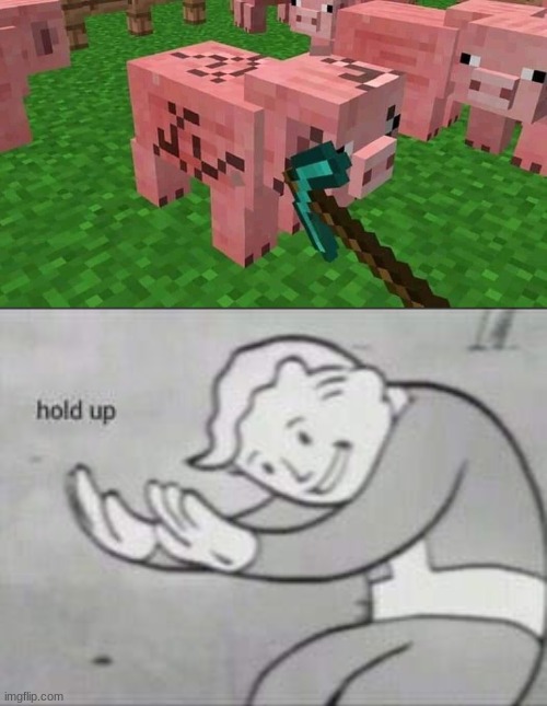 image tagged in fallout hold up,memes,hold up,minecraft,cursed image,what | made w/ Imgflip meme maker