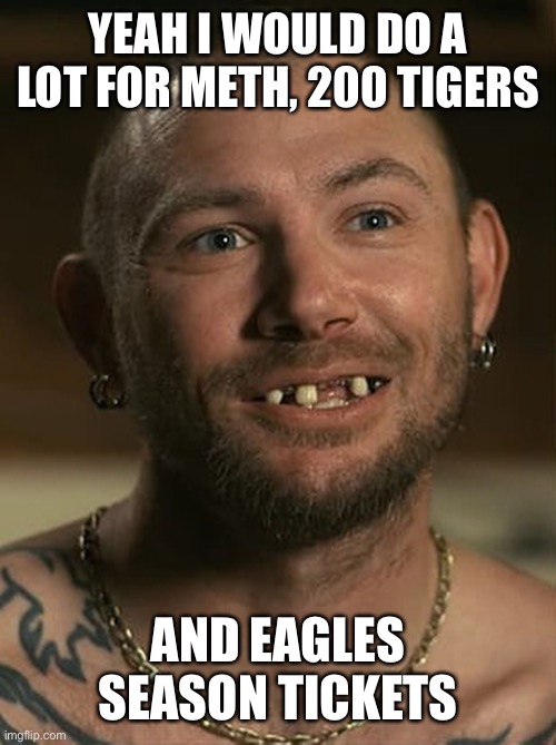 Tiger King - John Finlay | YEAH I WOULD DO A LOT FOR METH, 200 TIGERS; AND EAGLES SEASON TICKETS | image tagged in tiger king - john finlay | made w/ Imgflip meme maker
