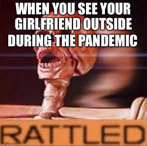 RATTLED | WHEN YOU SEE YOUR GIRLFRIEND OUTSIDE; DURING THE PANDEMIC | image tagged in rattled | made w/ Imgflip meme maker