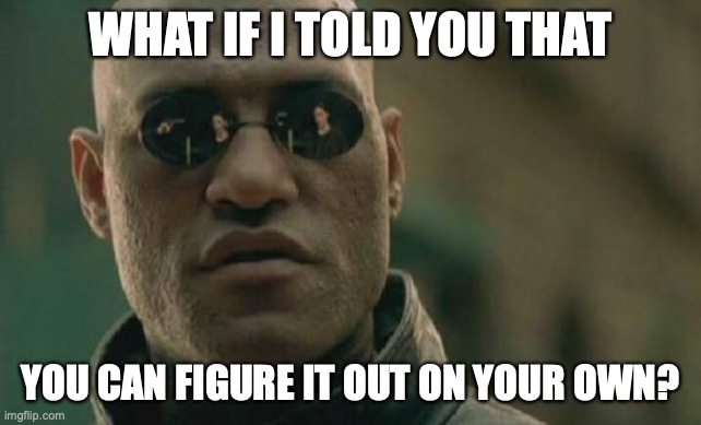 Matrix Morpheus | WHAT IF I TOLD YOU THAT; YOU CAN FIGURE IT OUT ON YOUR OWN? | image tagged in memes,matrix morpheus | made w/ Imgflip meme maker