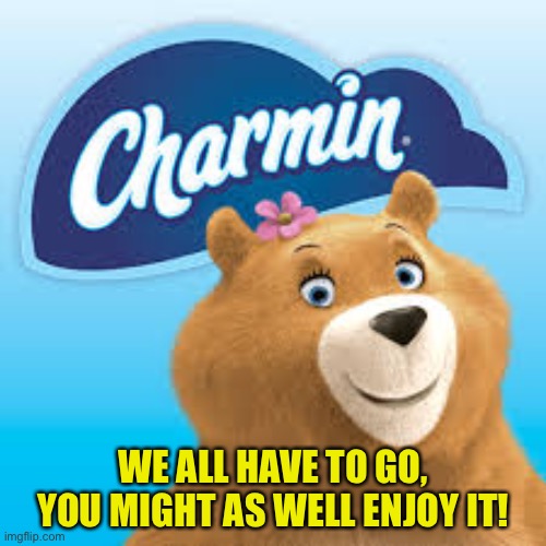 Charmin doesn’t give a Shit! | WE ALL HAVE TO GO, YOU MIGHT AS WELL ENJOY IT! | image tagged in charmin doesnt give a shit | made w/ Imgflip meme maker