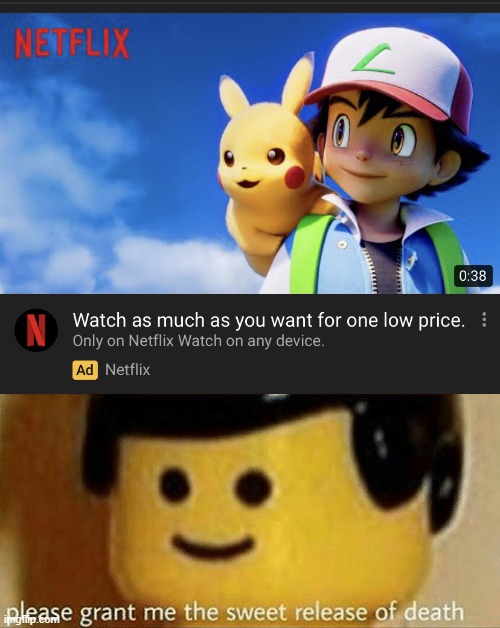 why Netflix why..... | image tagged in please grant me the sweet release of death,pokemon,netflix adaptation,netflix,lego | made w/ Imgflip meme maker