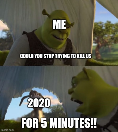 Could you not ___ for 5 MINUTES | ME; COULD YOU STOP TRYING TO KILL US; FOR 5 MINUTES!! 2020 | image tagged in could you not ___ for 5 minutes | made w/ Imgflip meme maker