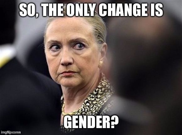 upset hillary | SO, THE ONLY CHANGE IS GENDER? | image tagged in upset hillary | made w/ Imgflip meme maker