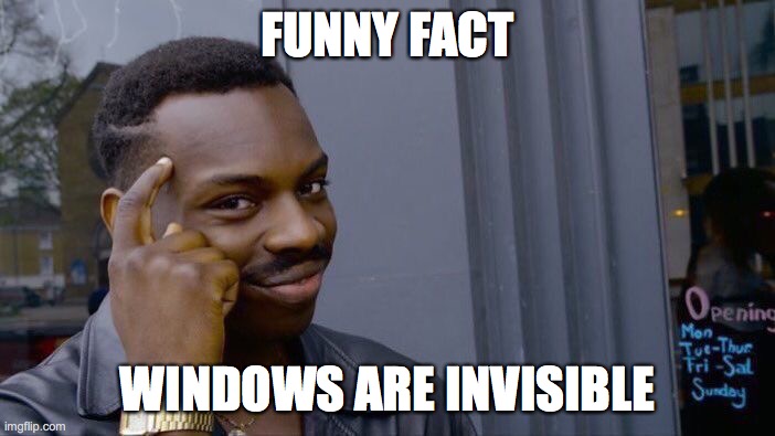 Roll Safe Think About It | FUNNY FACT; WINDOWS ARE INVISIBLE | image tagged in memes,roll safe think about it | made w/ Imgflip meme maker