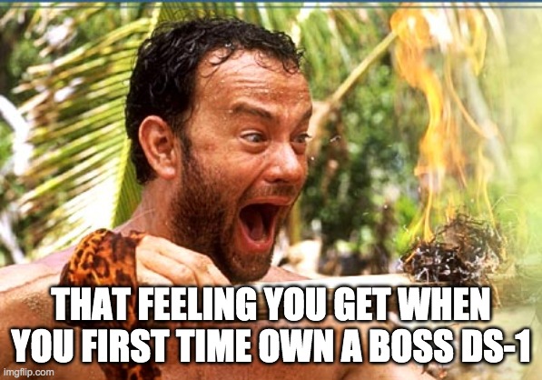 Castaway Fire Meme | THAT FEELING YOU GET WHEN YOU FIRST TIME OWN A BOSS DS-1 | image tagged in memes,castaway fire | made w/ Imgflip meme maker