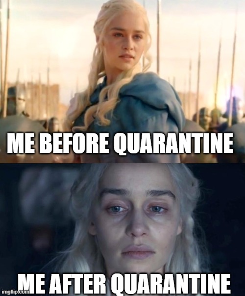 Before vs After quarantine, explained by Daenerys Targeryen |  ME BEFORE QUARANTINE; ME AFTER QUARANTINE | image tagged in quarantine,game of thrones,daenerys targaryen,coronavirus,before and after | made w/ Imgflip meme maker