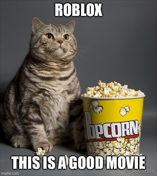 Cat eating popcorn | ROBLOX THIS IS A GOOD MOVIE | image tagged in cat eating popcorn | made w/ Imgflip meme maker