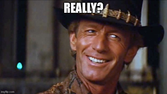 Crocodile Dundee | REALLY? | image tagged in crocodile dundee | made w/ Imgflip meme maker