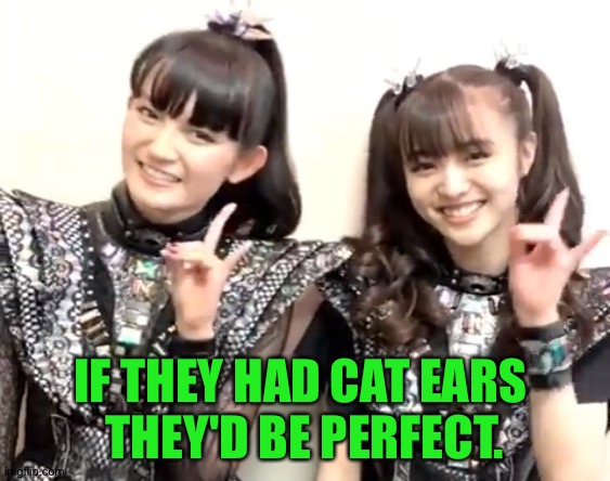 No cat ears...yet... | IF THEY HAD CAT EARS 
THEY'D BE PERFECT. | image tagged in babymetal | made w/ Imgflip meme maker