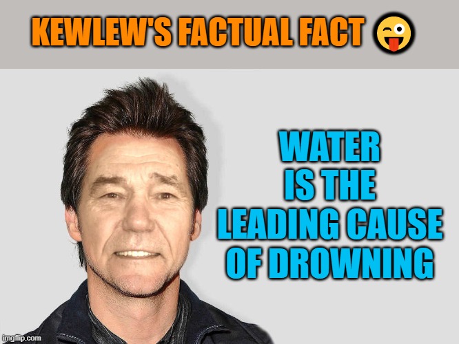 Facts are facts | KEWLEW'S FACTUAL FACT 😜; WATER IS THE LEADING CAUSE OF DROWNING | image tagged in lou carey,factual facts,pun,kewlew,funny,fun | made w/ Imgflip meme maker