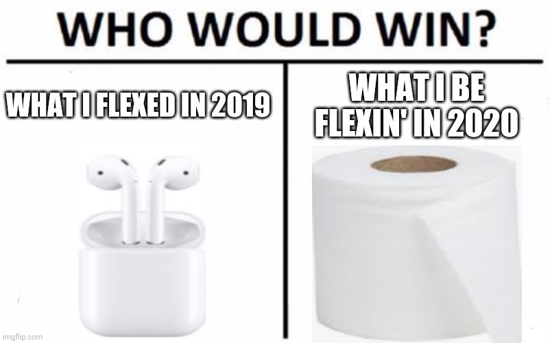 Who Would Win? | WHAT I FLEXED IN 2019; WHAT I BE FLEXIN' IN 2020 | image tagged in memes,who would win | made w/ Imgflip meme maker
