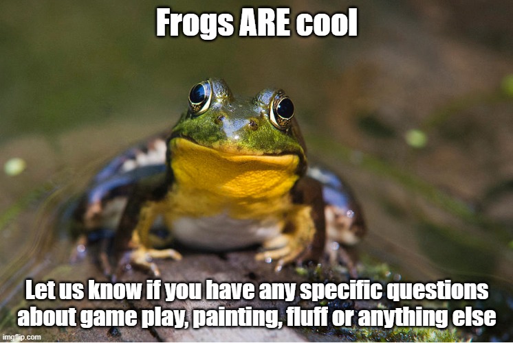 Frogs ARE cool; Let us know if you have any specific questions about game play, painting, fluff or anything else | made w/ Imgflip meme maker