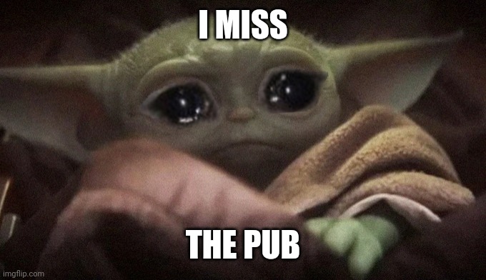 Crying Baby Yoda | I MISS; THE PUB | image tagged in crying baby yoda | made w/ Imgflip meme maker