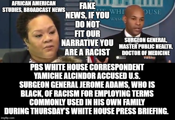 Fake News! If You Do Not Fit Our Narrative You Are Racist! | AFRICAN AMERICAN STUDIES, BROADCAST NEWS; SURGEON GENERAL, MASTER PUBLIC HEALTH, DOCTOR OF MEDICINE | image tagged in fake news,racist,democrats,stupid liberals | made w/ Imgflip meme maker