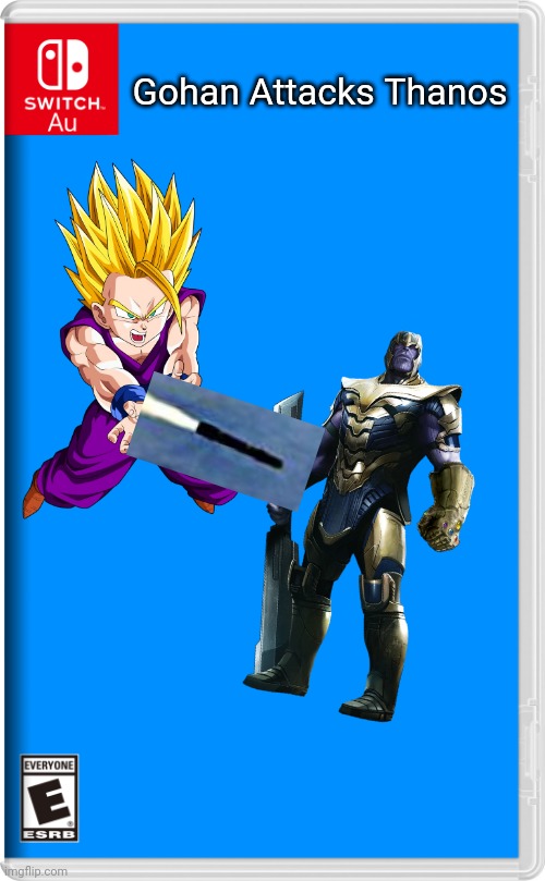 Gohan Attacks Thanos | Gohan Attacks Thanos | image tagged in switch au template,gohan,thanos | made w/ Imgflip meme maker