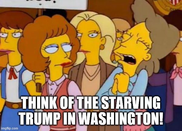 Think Of The Children, Simpsons | THINK OF THE STARVING TRUMP IN WASHINGTON! | image tagged in think of the children simpsons | made w/ Imgflip meme maker