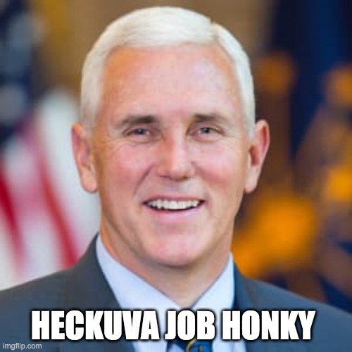 HECKUVA JOB HONKY | image tagged in mike pence,coronavirus,task force,politics | made w/ Imgflip meme maker