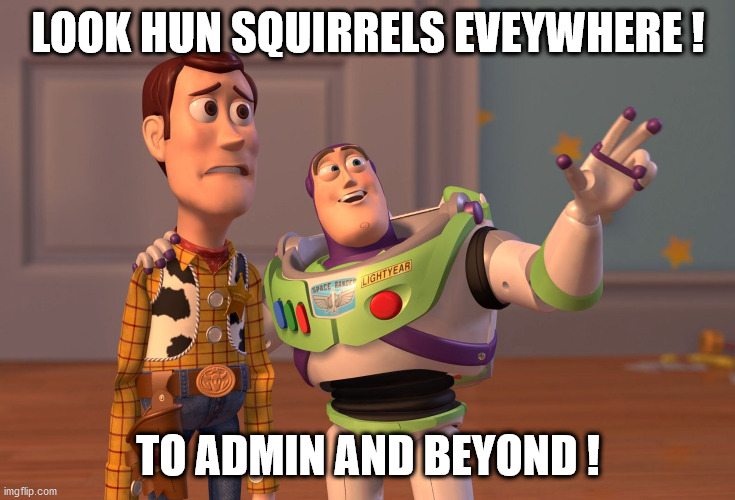 X, X Everywhere Meme | LOOK HUN SQUIRRELS EVEYWHERE ! TO ADMIN AND BEYOND ! | image tagged in memes,x x everywhere | made w/ Imgflip meme maker