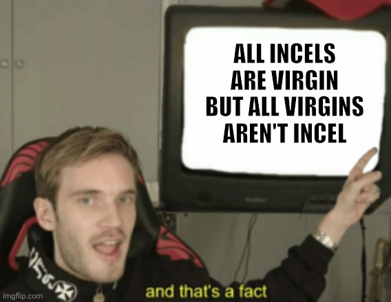 It's okay to be virgin |  ALL INCELS ARE VIRGIN BUT ALL VIRGINS AREN'T INCEL | image tagged in and that's a fact,memes,funny,funny memes | made w/ Imgflip meme maker
