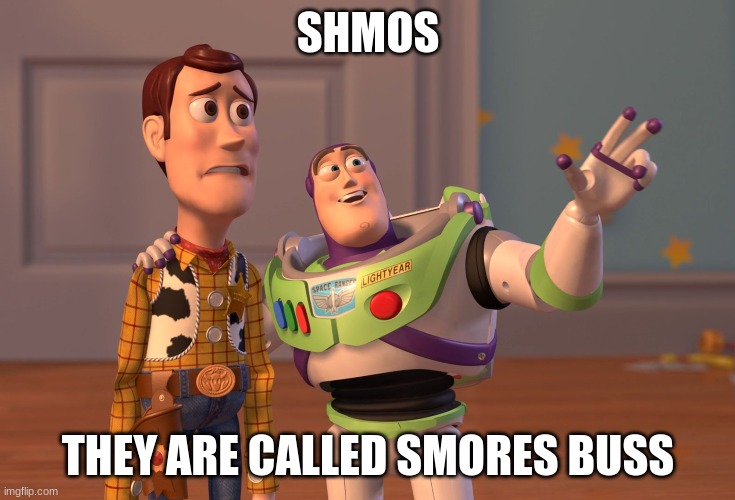 X, X Everywhere Meme | SHMOS; THEY ARE CALLED SMORES BUSS | image tagged in memes,x x everywhere | made w/ Imgflip meme maker