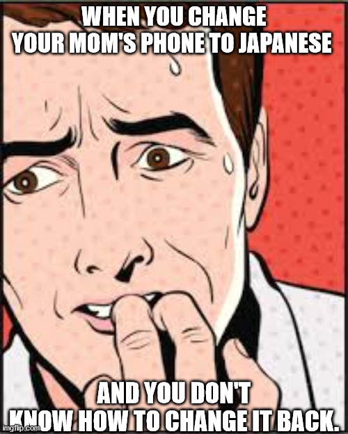 Oh NO | WHEN YOU CHANGE YOUR MOM'S PHONE TO JAPANESE; AND YOU DON'T KNOW HOW TO CHANGE IT BACK. | image tagged in oh no | made w/ Imgflip meme maker