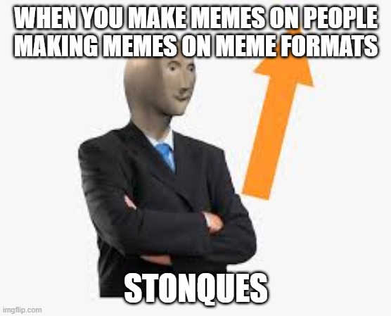 Meme face | WHEN YOU MAKE MEMES ON PEOPLE MAKING MEMES ON MEME FORMATS; STONQUES | image tagged in meme face | made w/ Imgflip meme maker