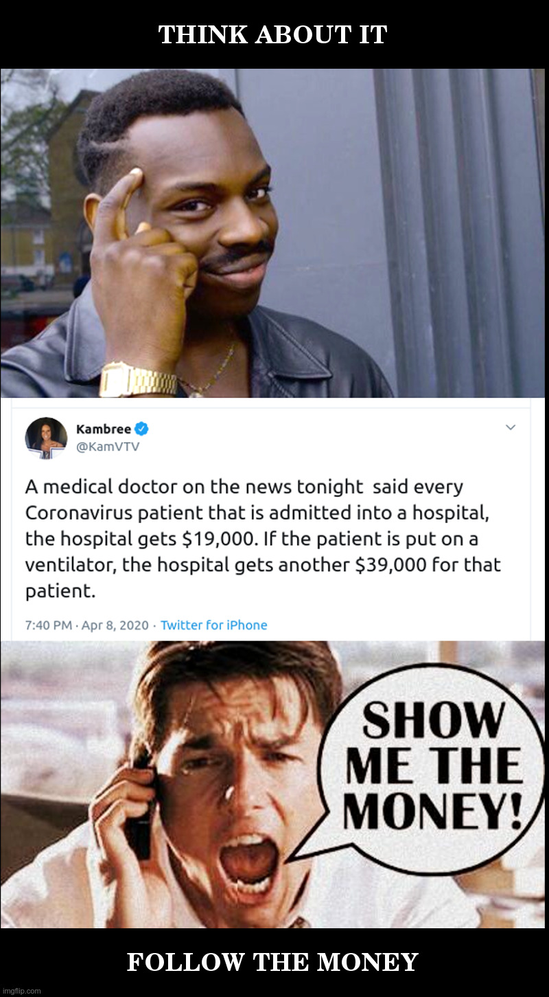 Think About It/Show Me The Money | image tagged in roll safe think about it,show me the money,coronavirus,hospital,statistics,payback | made w/ Imgflip meme maker