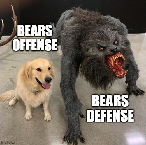 Dog Vs. Werewolf | BEARS OFFENSE; BEARS DEFENSE | image tagged in dog vs werewolf | made w/ Imgflip meme maker